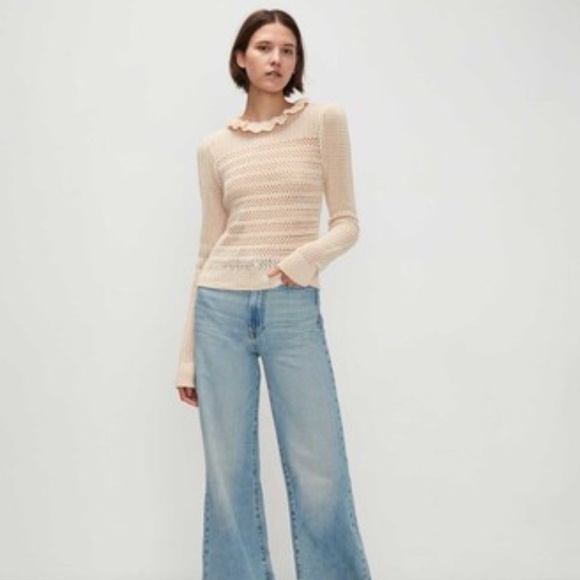 7 FOR ALL MANKIND | Ruffle Neck Long Sleeve Sweater in Heather Oatmeal | Size M - Picture 2 of 14